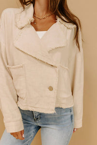 Lalavon - Collar Button Raw Hem Jacket
