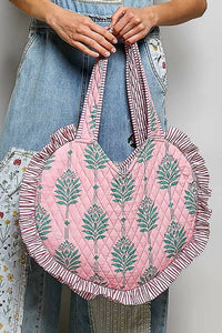 Pol - Heart Shaped Ruffle Edge Quilted Tote Bag