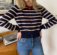 Elle Grey Zara Striped Button Cardigan in navy - women's cardigan - alternate view