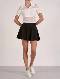 ELAN Caetana Short Sleeve Sheer Blocked Top in white - women's t-shirt