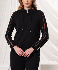 Angel Apparel Cowl Neck Knit Top in black multi - women's sweater - detail view