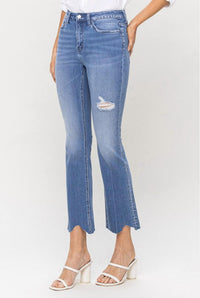 Flying Monkey - Scalloped Hem High Rise Kick Crop Flare Jeans