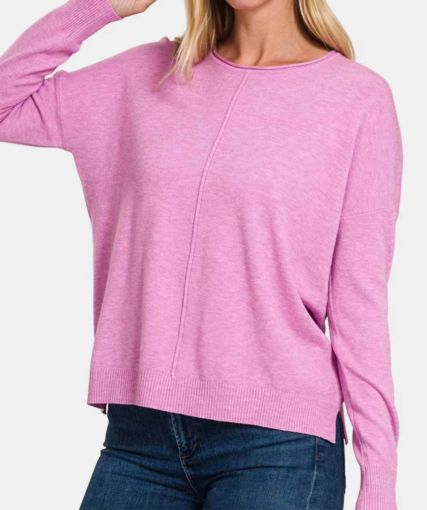 Zenana - Front Seam Round Neck Sweater
