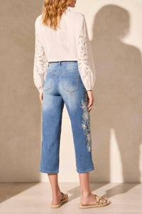 Tribal - Audrey Mid Rise Embroidered Girlfriend Crop Jeans