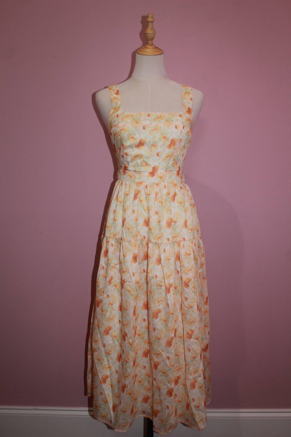 STORIA Women's Floral Ruffled Midi Sundress in white orange floral - women's dress
