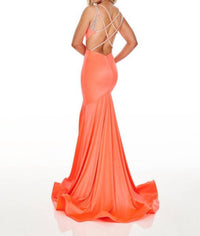 Rachel Allan - Strappy Open Back Shimmer Jersey Gown With Cutouts