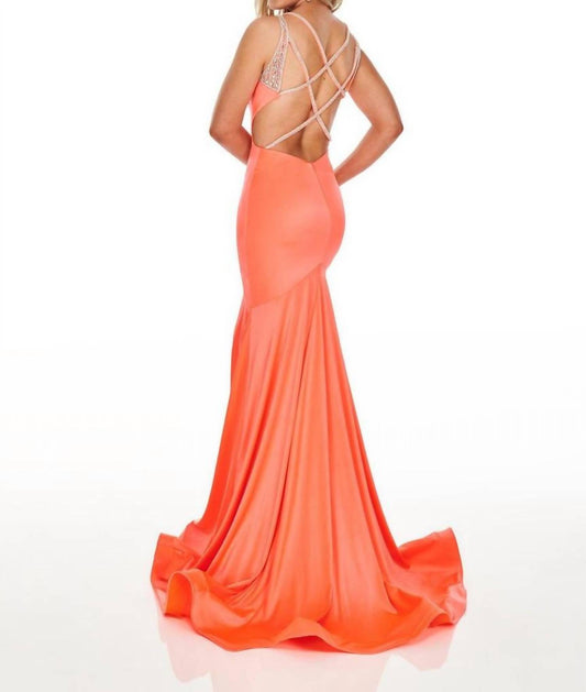 Rachel Allan - Strappy Open Back Shimmer Jersey Gown With Cutouts