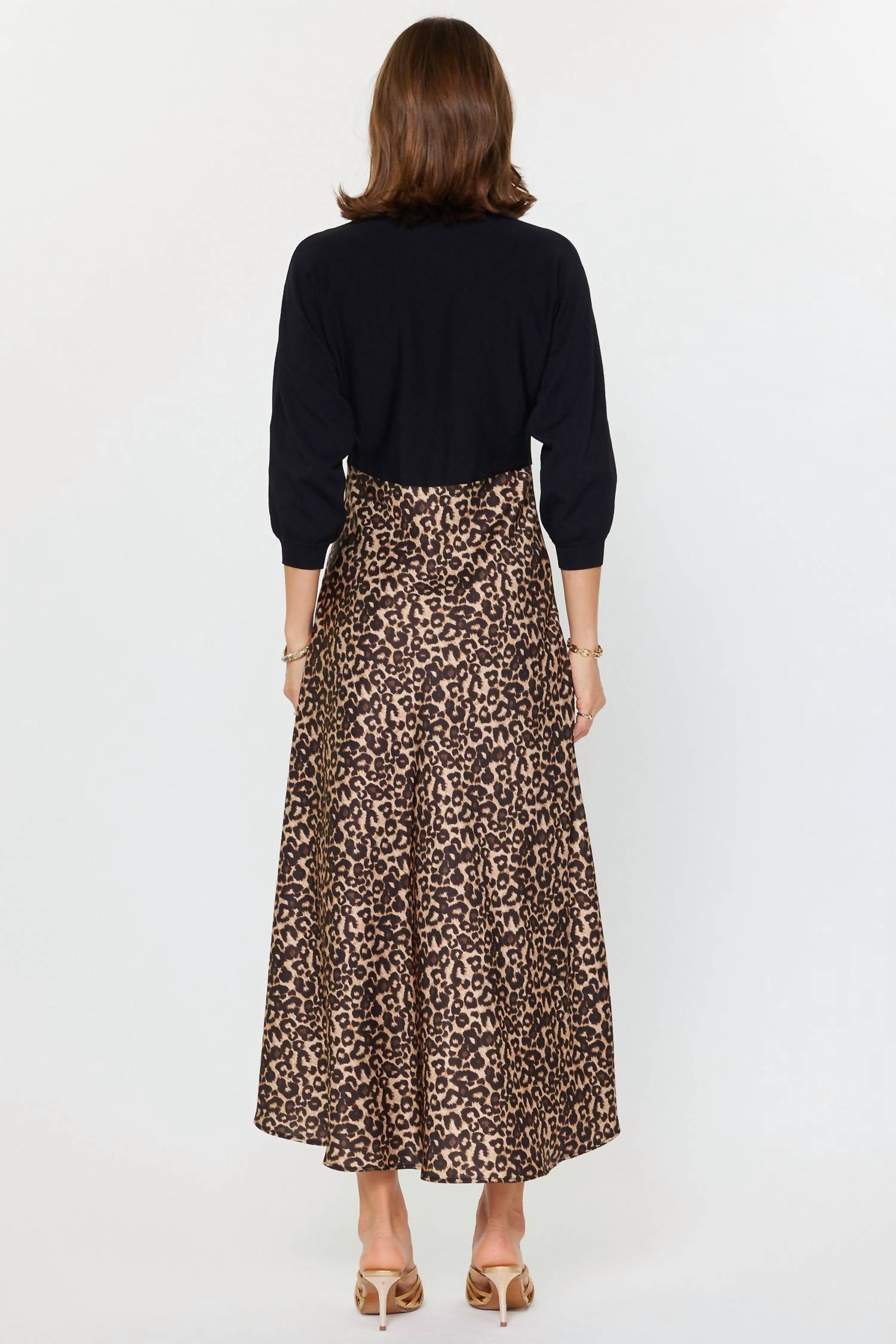 current air Sweater Mixed Media Midi Dress in black - women's dress - detail view