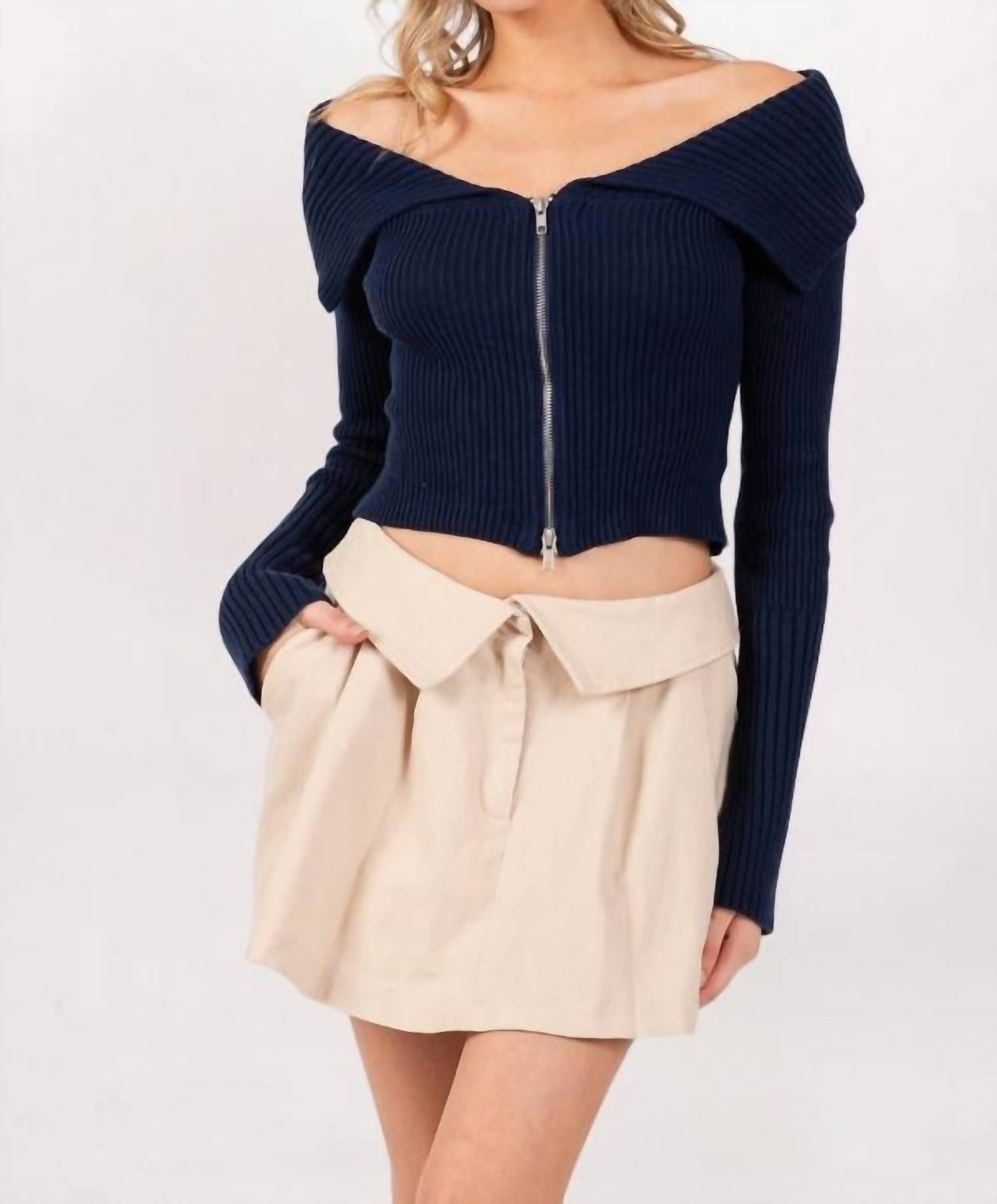 The Vintage Shop Foldover Waist Mini Skirt in sand - women's skirt