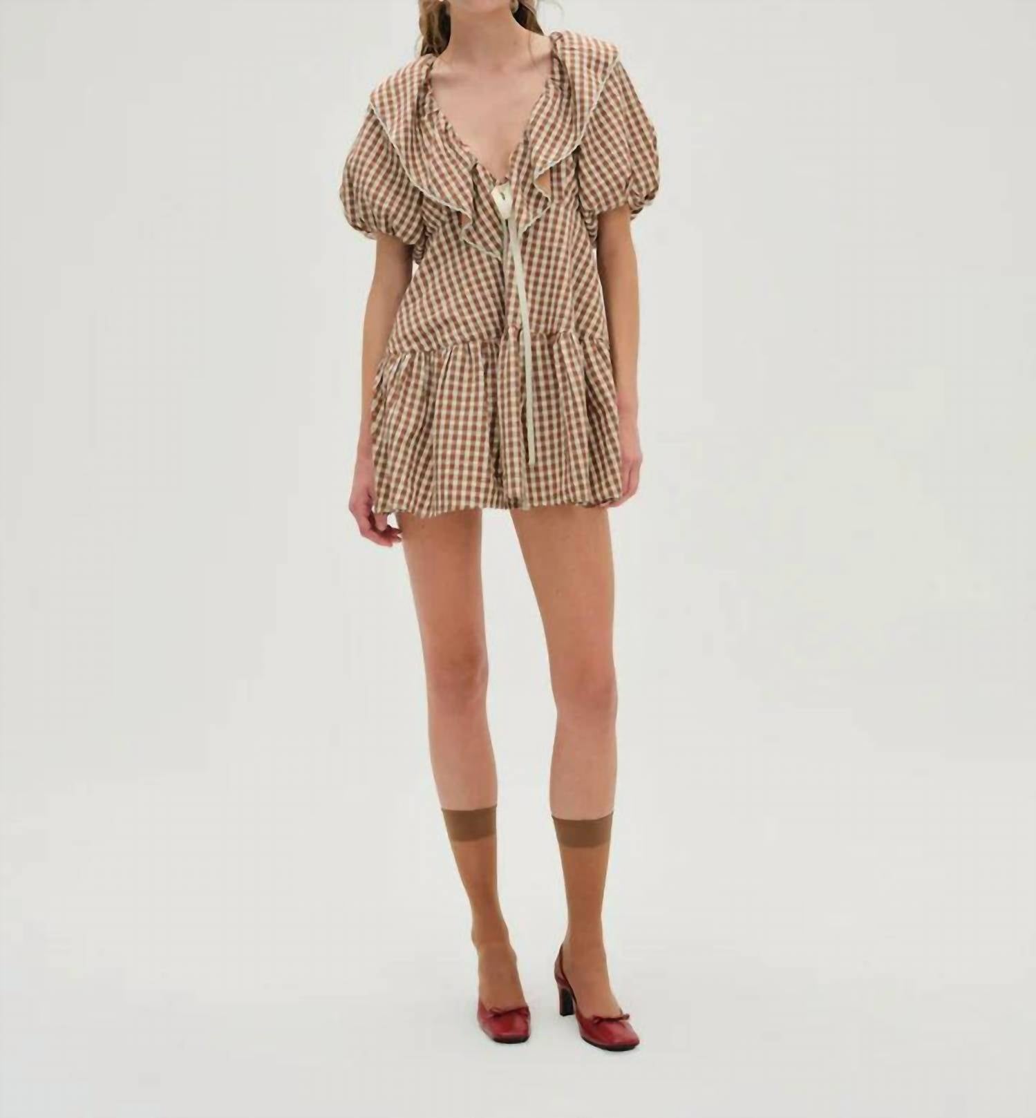 Lil Lemons By For Love And Lemons - Gingerbread Gingham Mini Dress