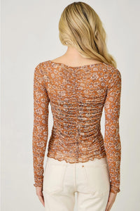 Mystree - Lettuce Hem Mesh Print Top