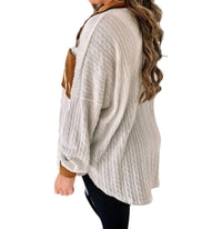 Blue Buttercup Contrast Suede Top in tan white - women's long sleeve top - detail view