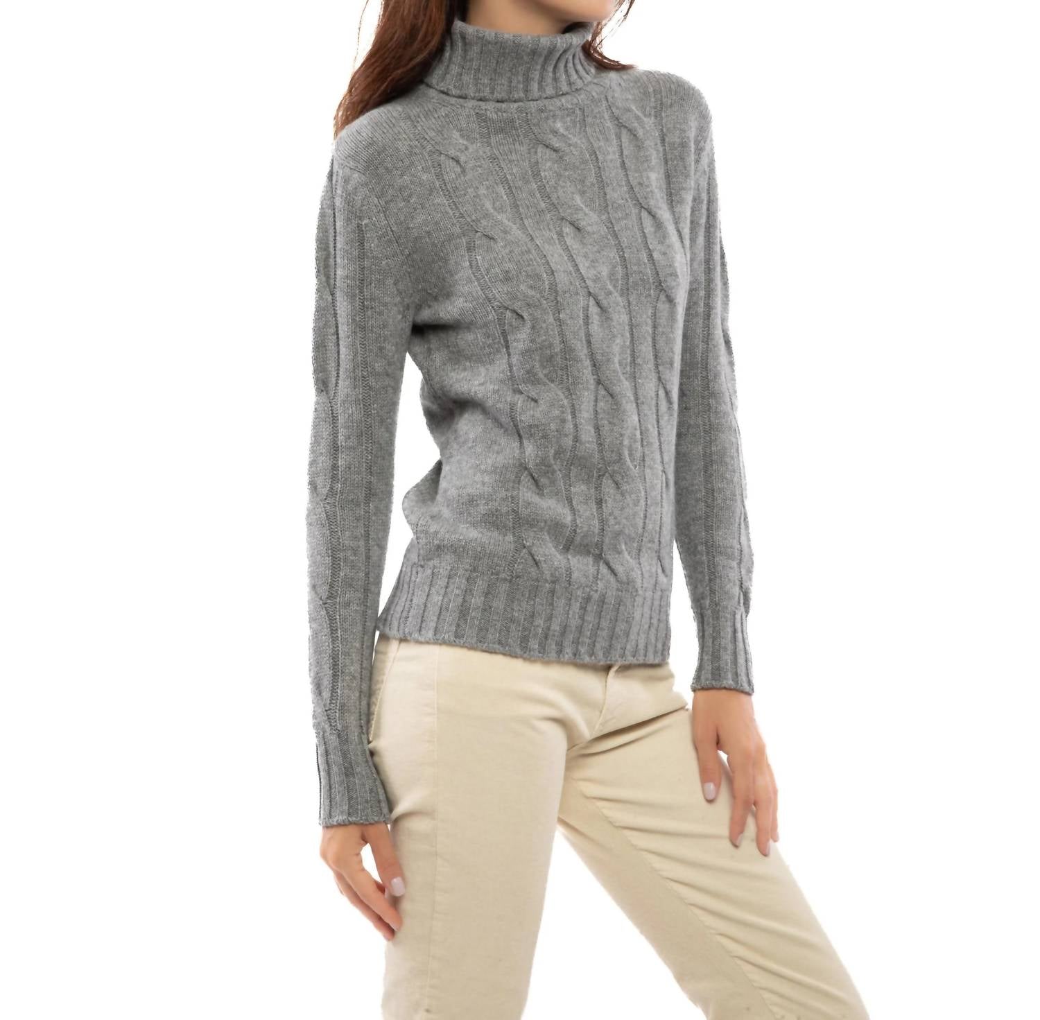 Monticelli Cashmere - Women's Pure Cashmere Cable Knit Turtleneck Sweater