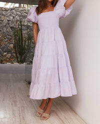 By Together Puff Sleeves Maxi Dress in lavender - women's dress - detail view