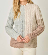 mystree Color Block Cable Knit Sweater in oatmeal mauve - women's sweater