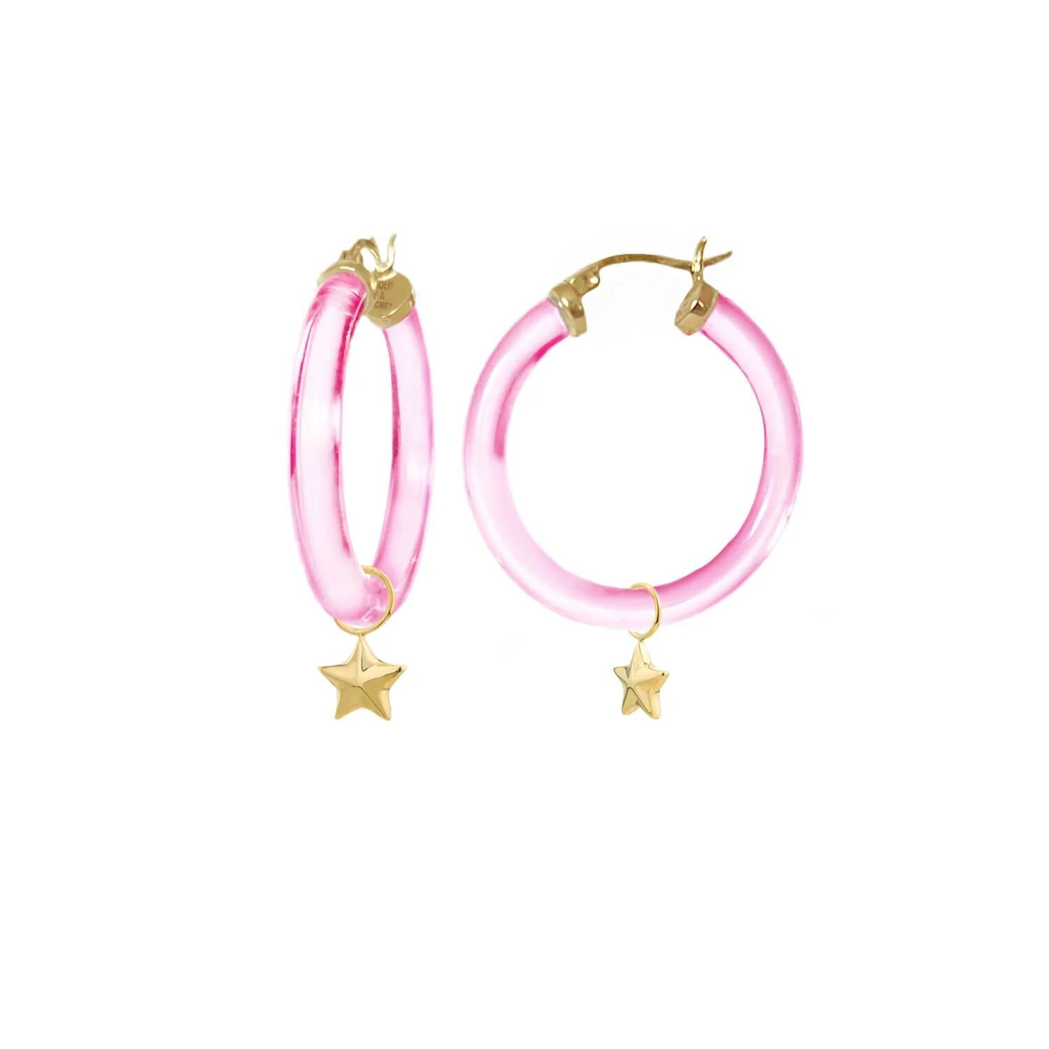 Gold & Honey - Women's Mini Star Charm Lucite Hoop Earrings