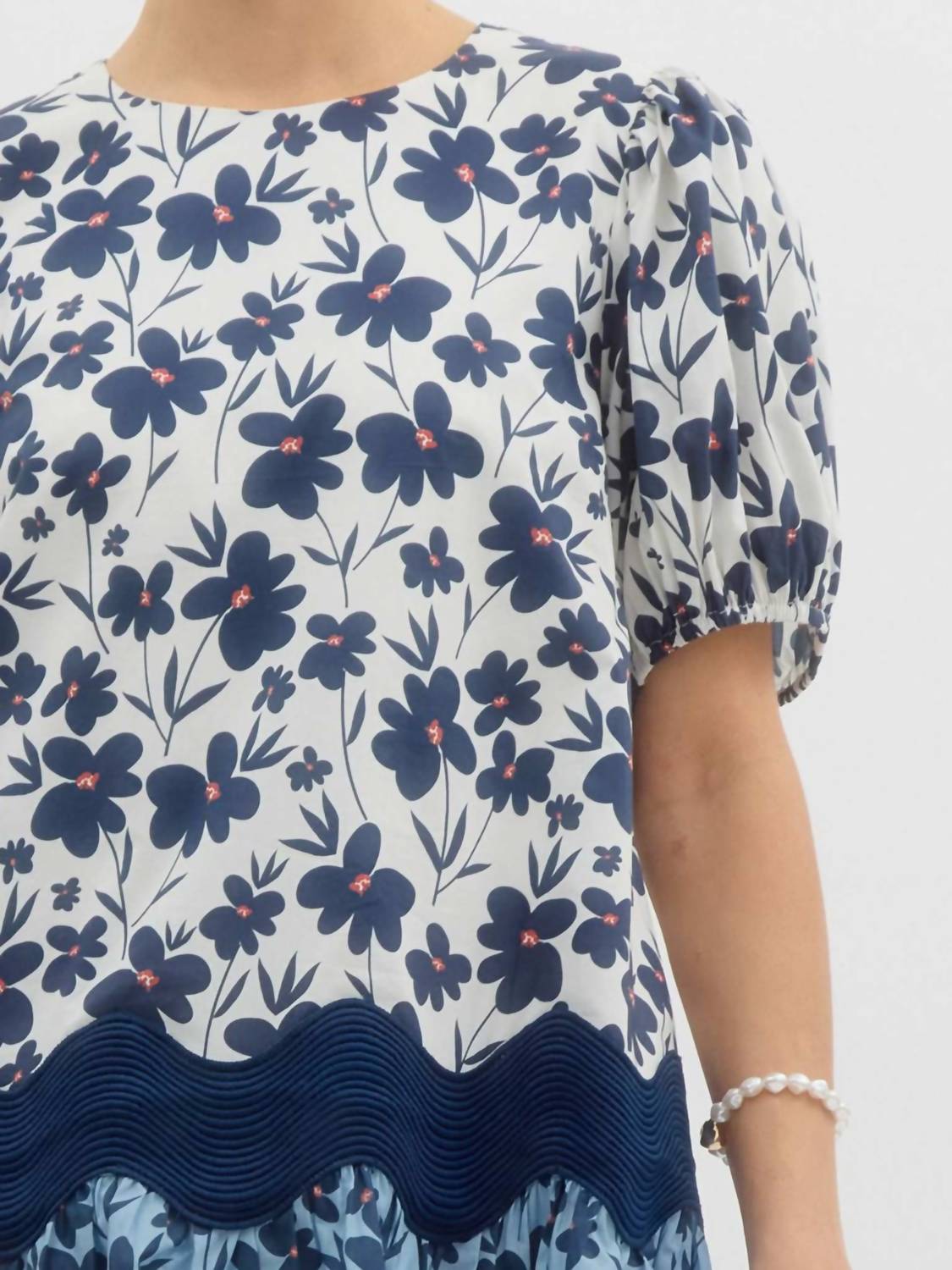 Entro - Floral Print Ric Rac Trim Dress