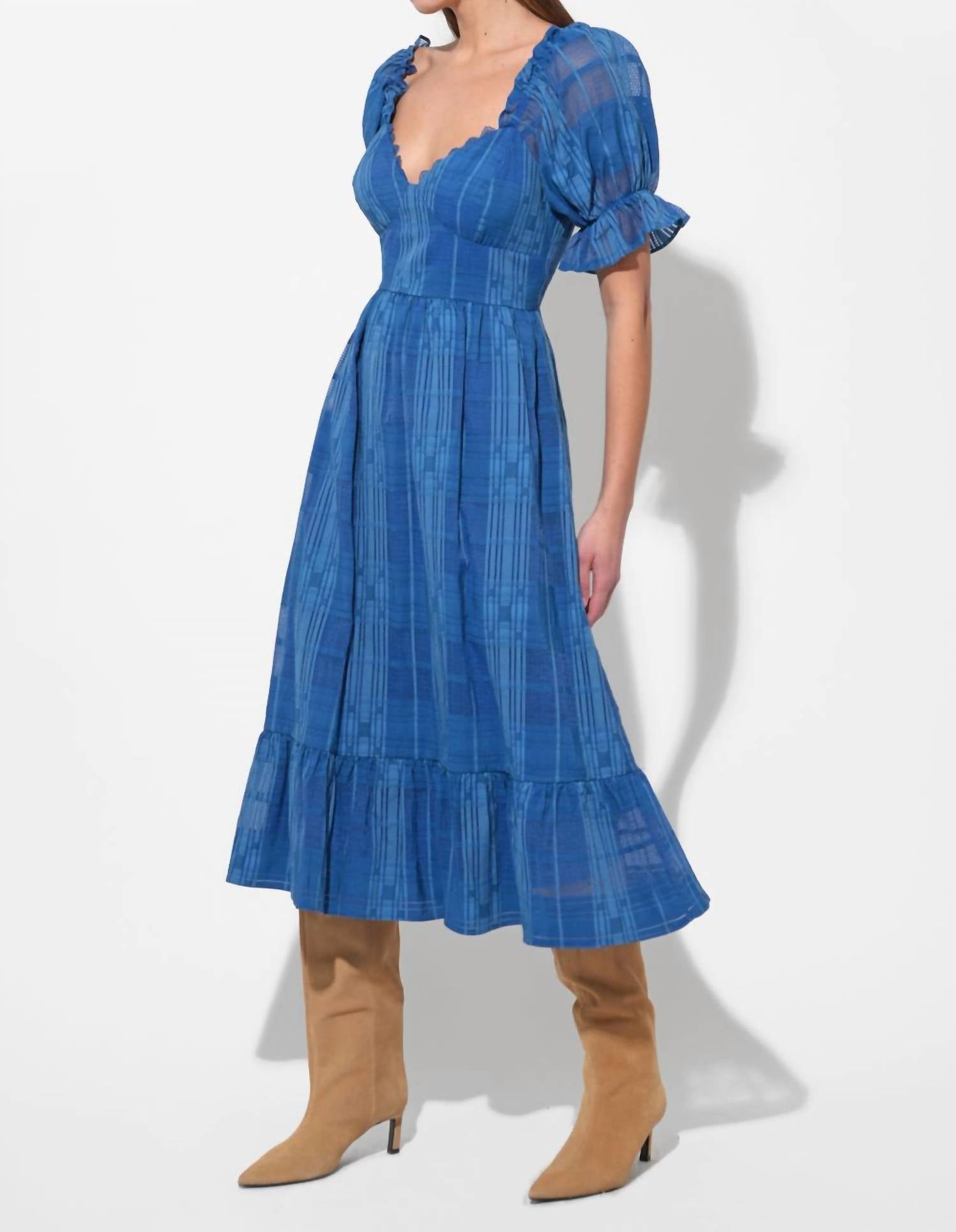 adelyn rae Betsey Puff Sleeve Jacquard Striped Maxi Dress in marine blue - women's dress - alternate view