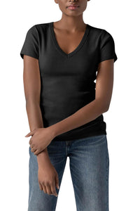 Lilla P Short Sleeve V Neck Tee Top in black - women's t-shirt