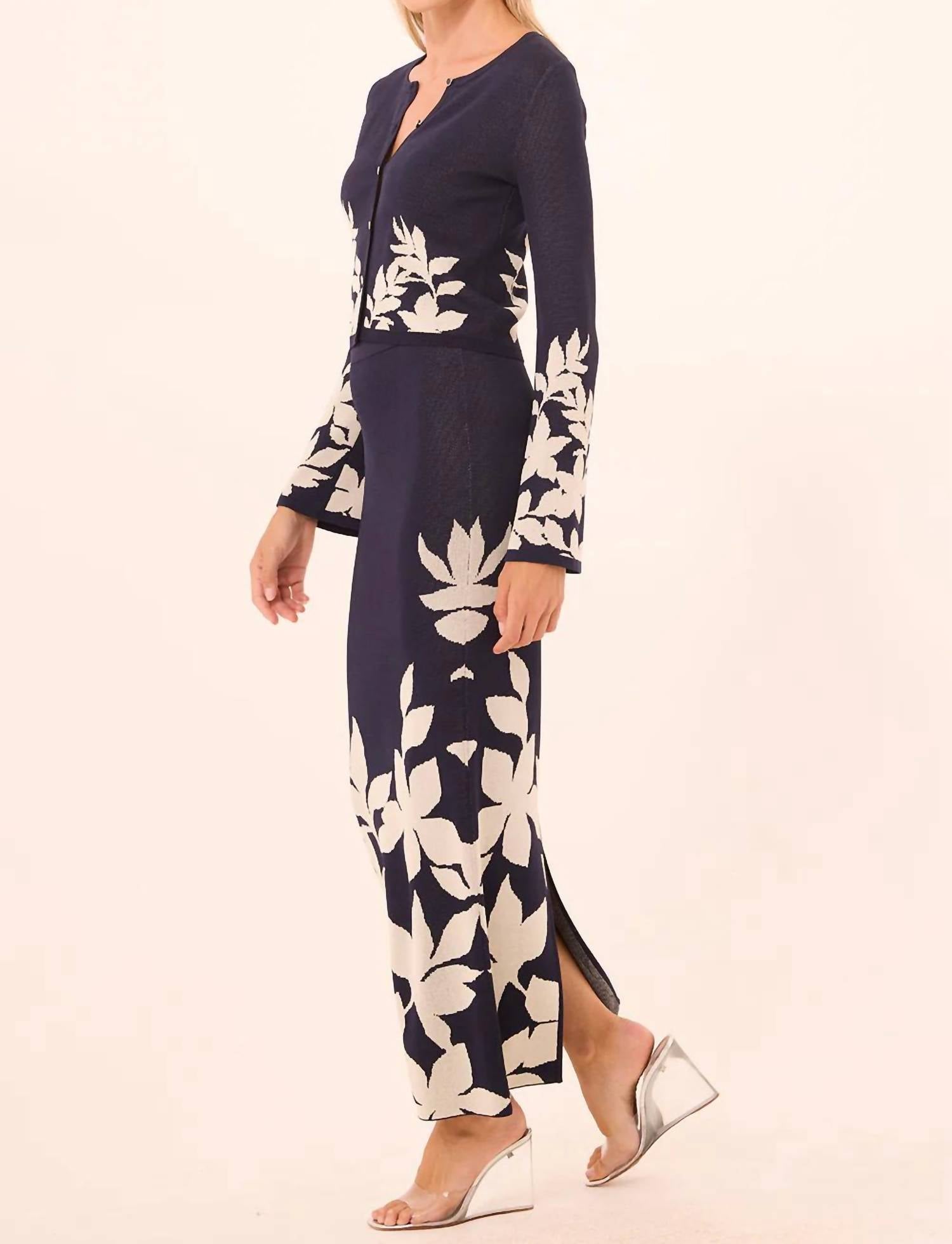 Misa Los Angeles Shae Midi Skirt in navy - women's skirt - detail view