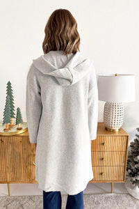 Cozy Co. Hooded Brushed Knit Open Cardigan in light grey - women's cardigan - alternate view