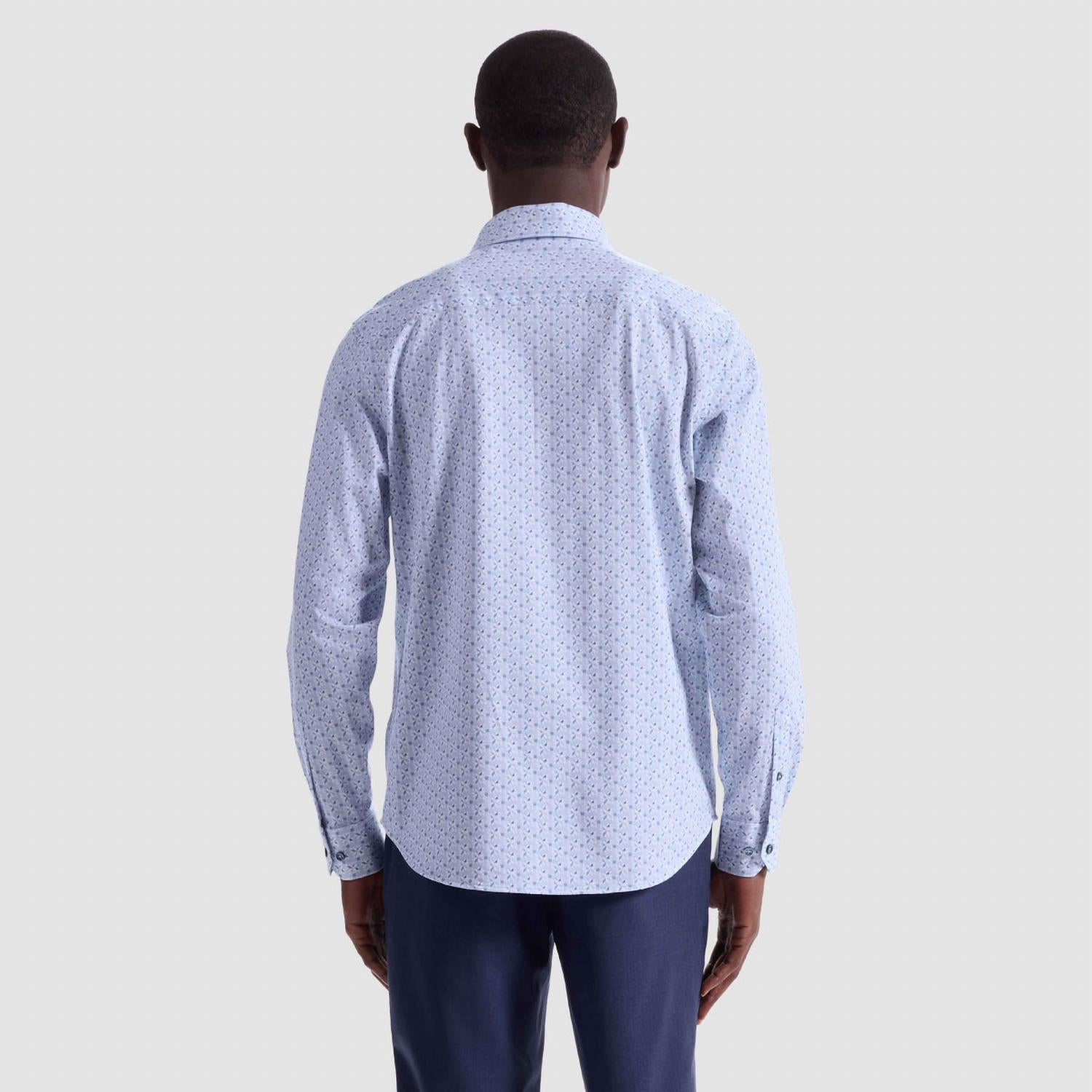 Bugatchi Uomo Mosaic Tiles 8 Way Stretch Shirt in sky - men's shirt - alternate view