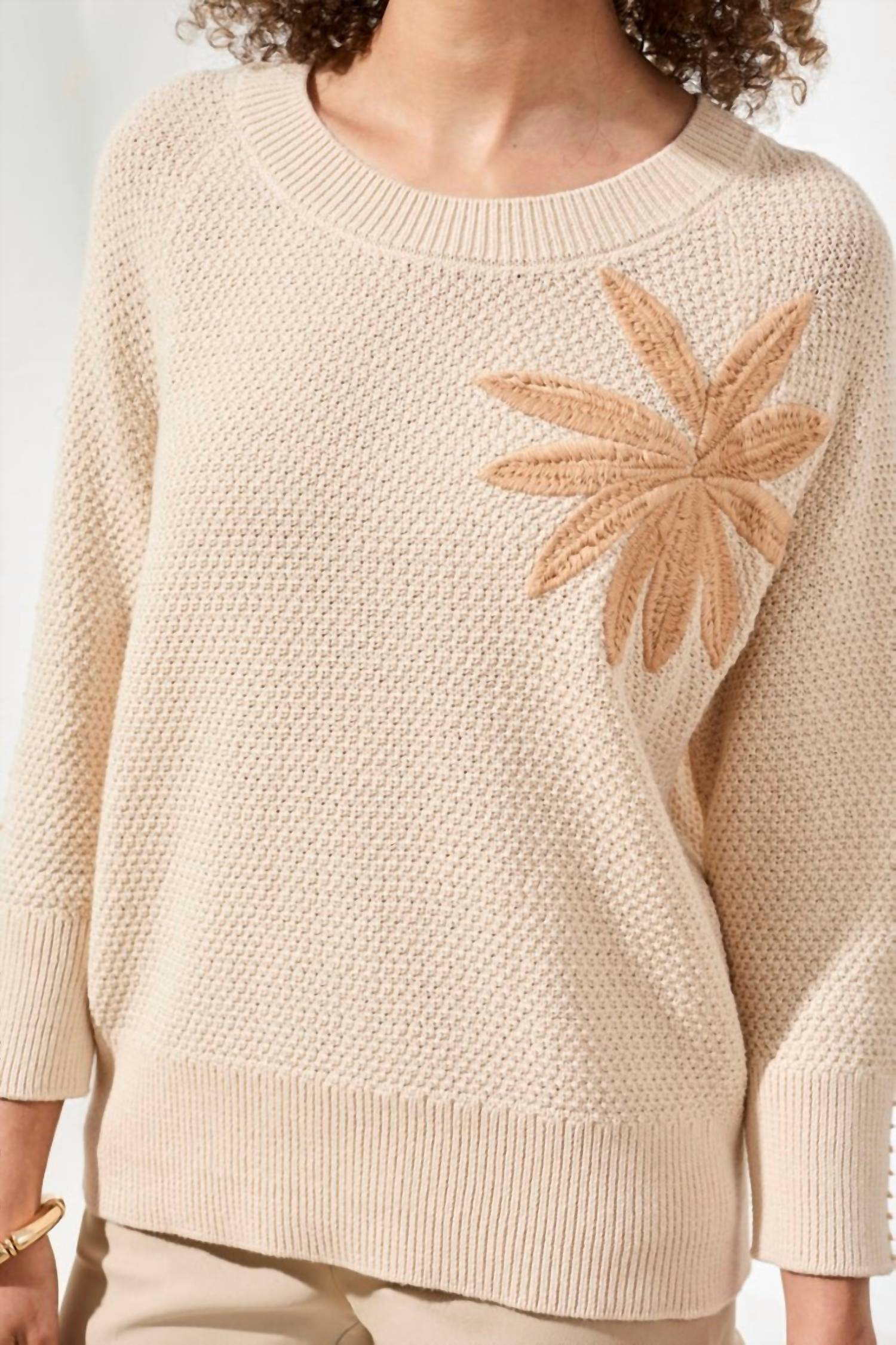 Tribal - Jacquard Sunburst Crewneck 3/4 Sleeve Sweater