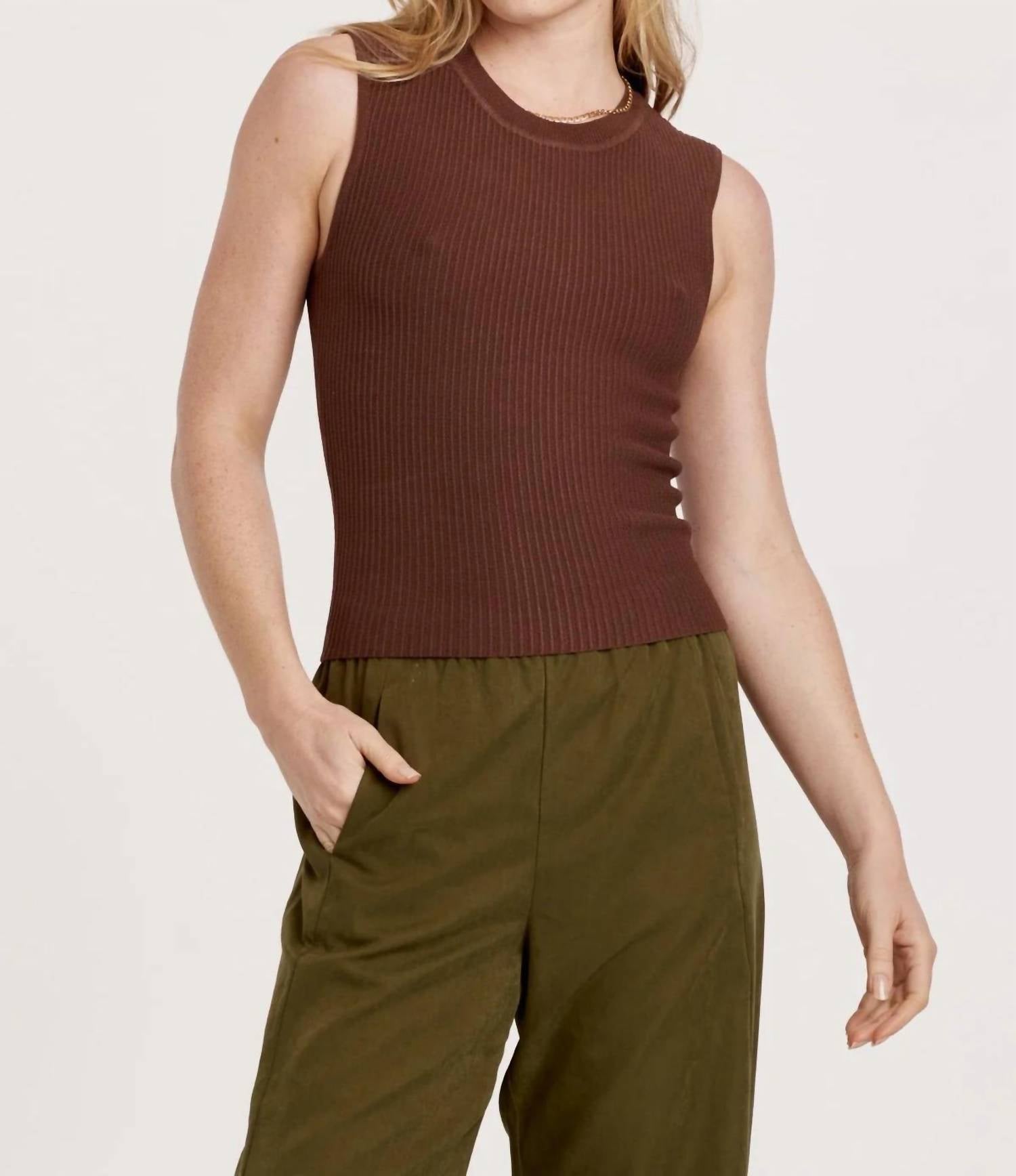 Another Love Stirling Ribbed Tank Top in hickory - women's tank top