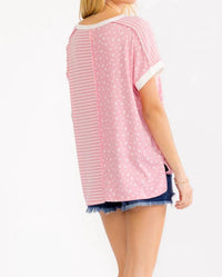 7Th Ray - Mixed Print Henley Top