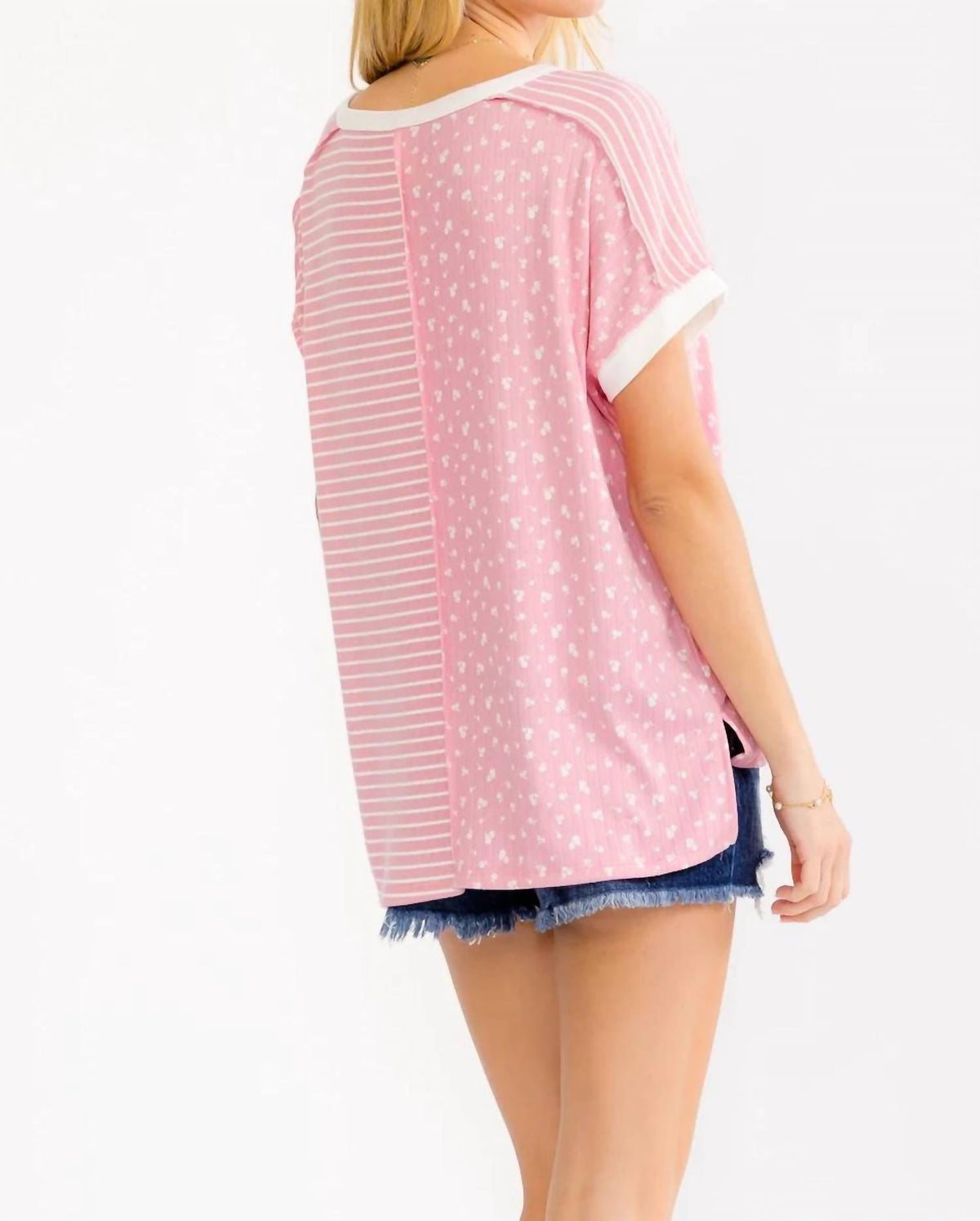 7Th Ray - Mixed Print Henley Top