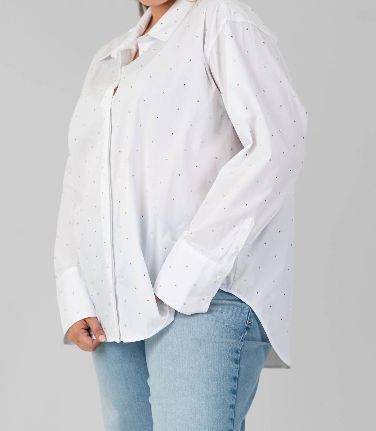 Good American - Crystal Good Button Down Long Lseeve Shirt - Plus