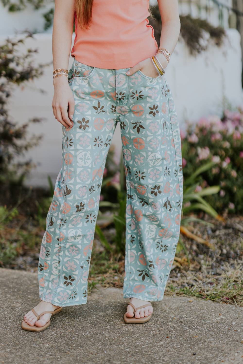 Free People Ditzy Jade Fun Barrel Jeans in blue multi - women's jeans - view 4