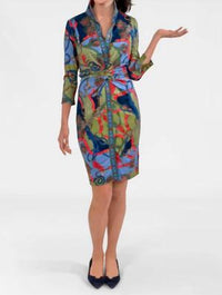 GRETCHEN SCOTT Twist & Shout Ditto Print Dress in olive navy periwinkle orange - women's dress