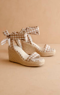 Oasis Society - Women's Oceana Gingham Ankle-wrap Espadrille Wedge Sandals
