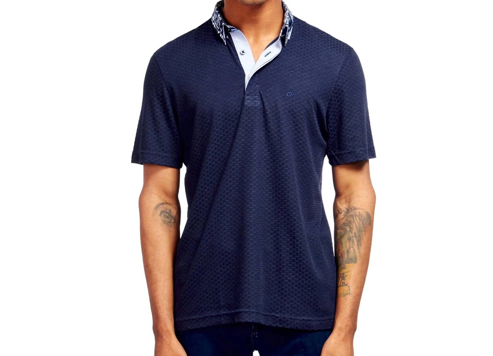 Eight X - Collage Collar Textured Polo Shirt