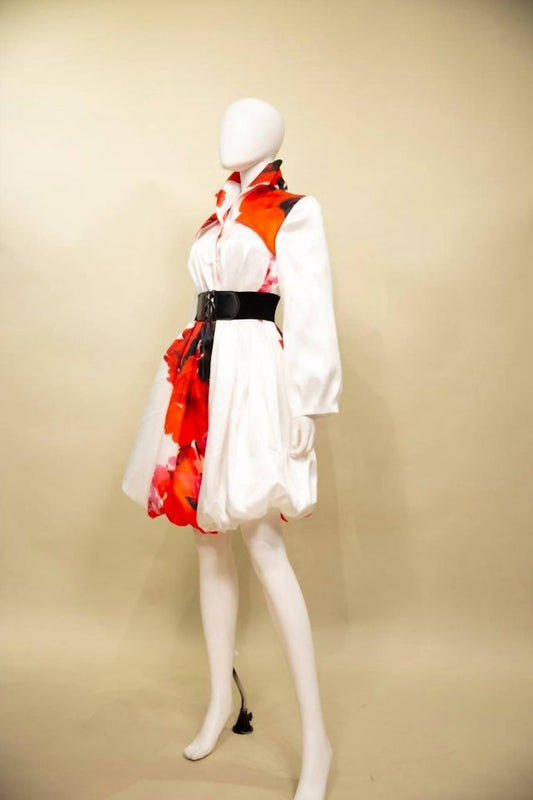 Samuel Dong - Women's Print Dupioni Bubble Coat/dress