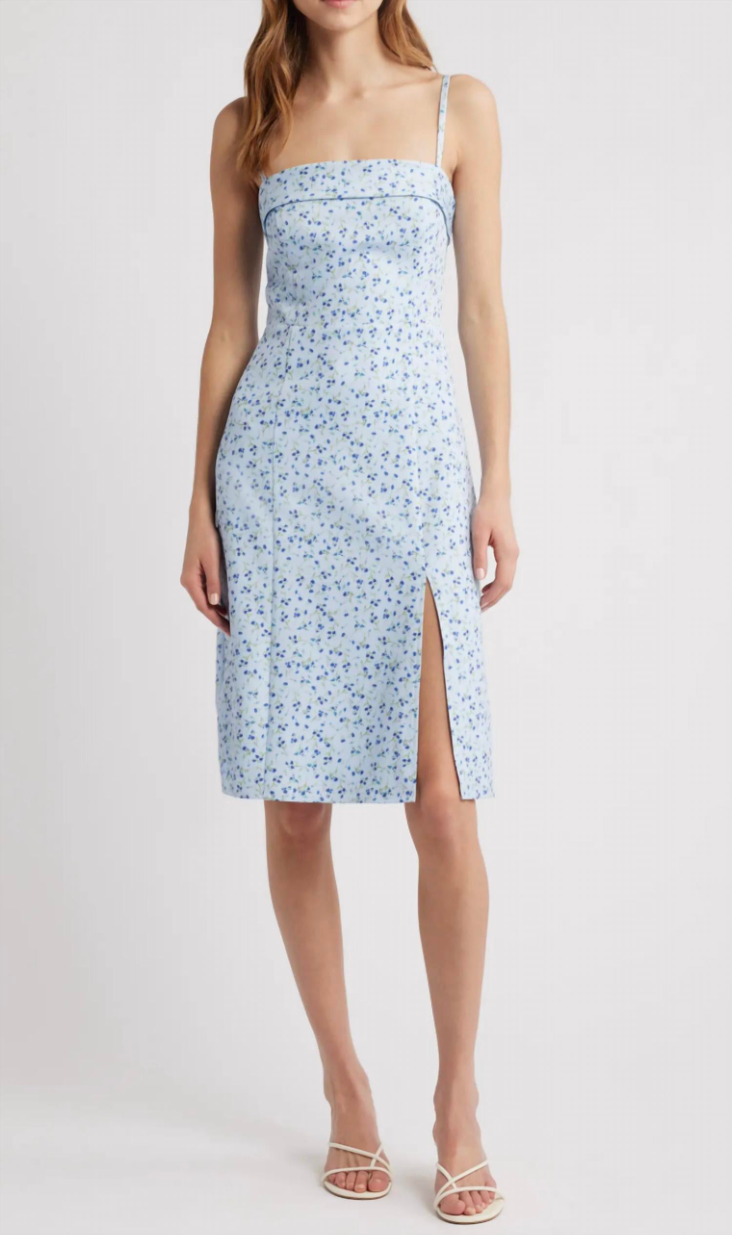FRENCH CONNECTION Echo Crepe Strappy Midi Dress in blue multi - women's dress