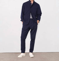 Officine Générale Sycamore Seersucker Overshirt in dark navy - men's shirt
