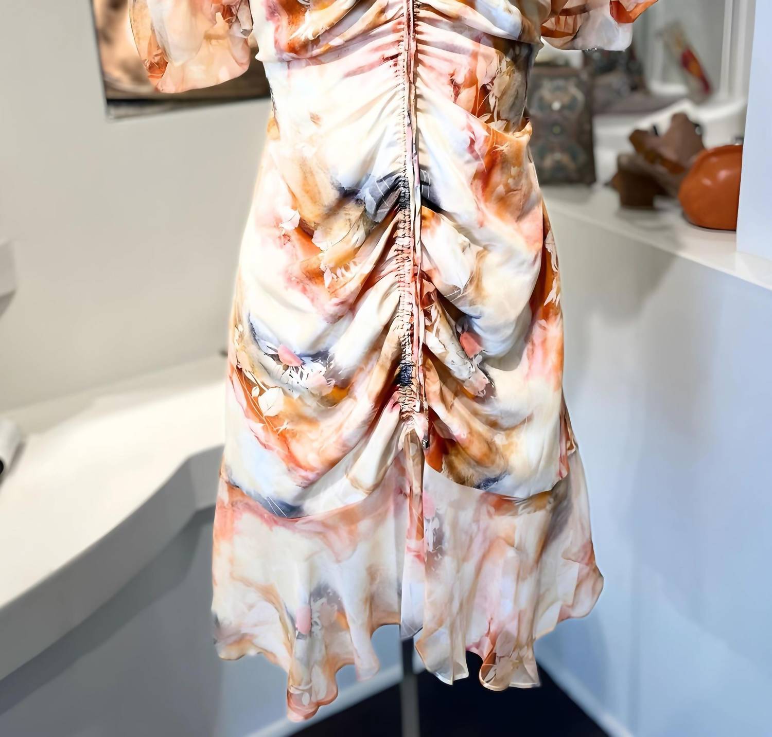 GATHERED FLORAL MINI DRESS