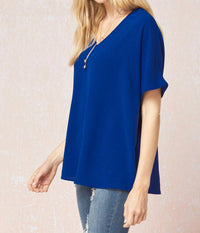 entro Solid V-neck Top in royal - women's t-shirt - alternate view