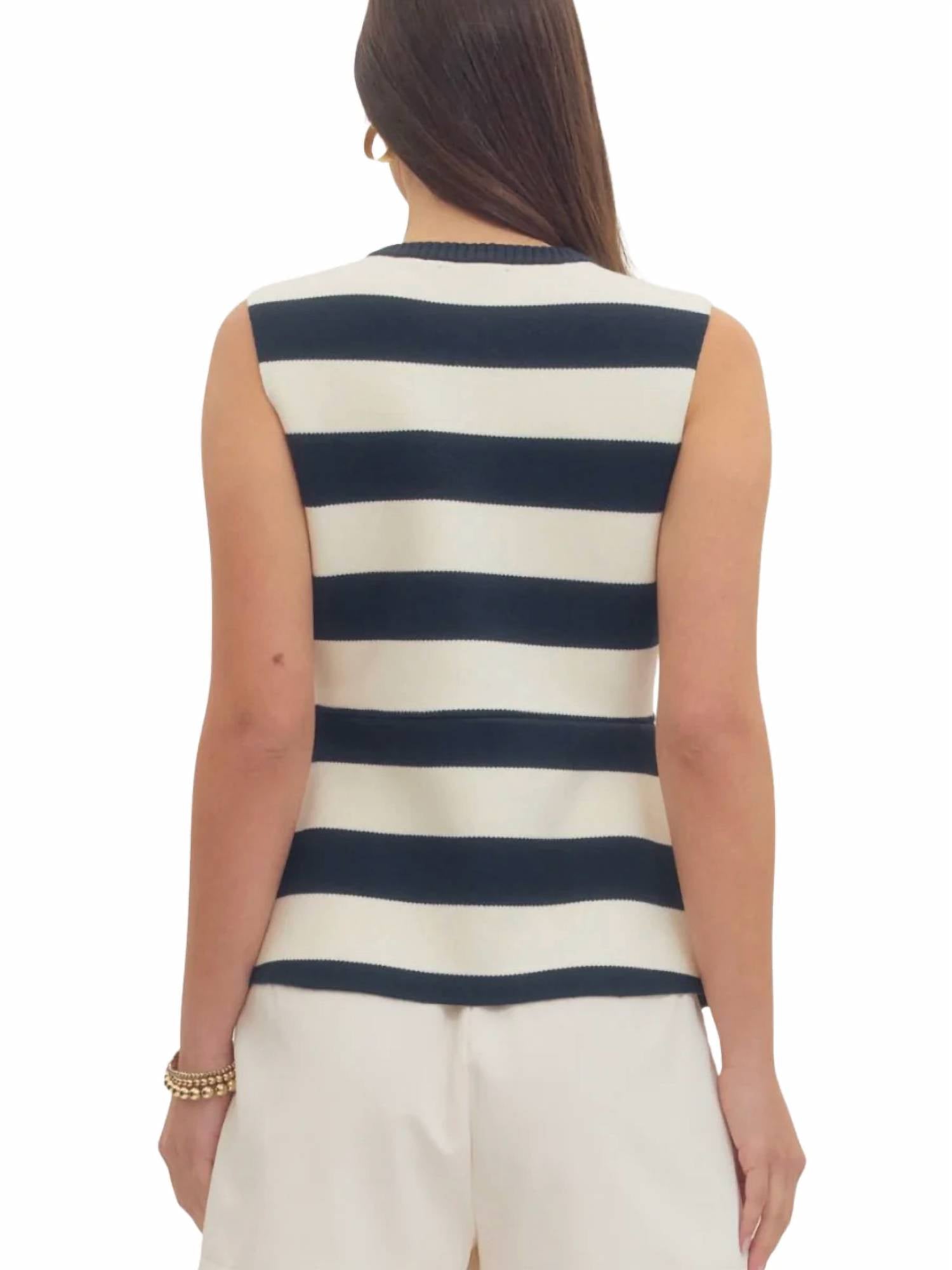 Entro - Sleeveless Peplum Stripe Sweater Vest