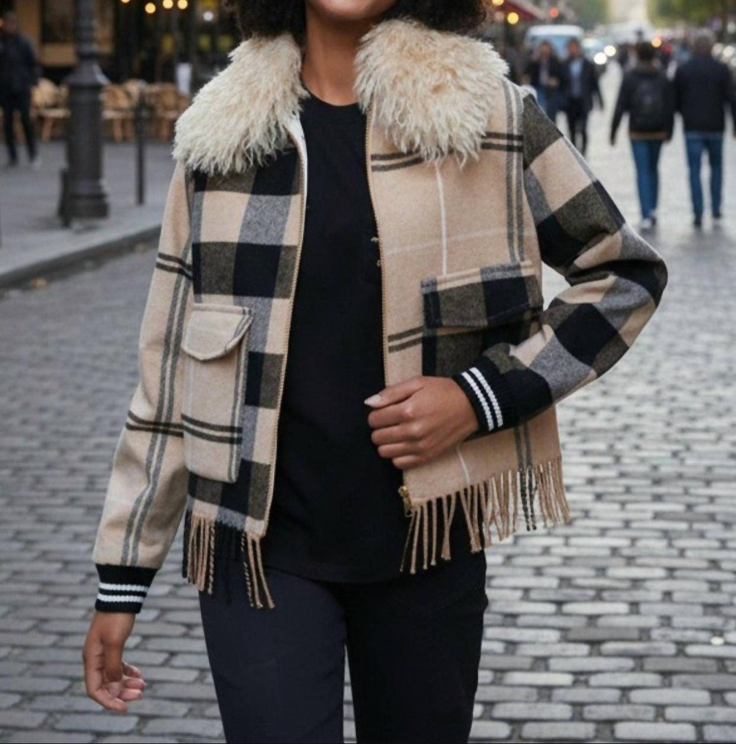 Vilagallo - Plaid Zip Bomber Jacket