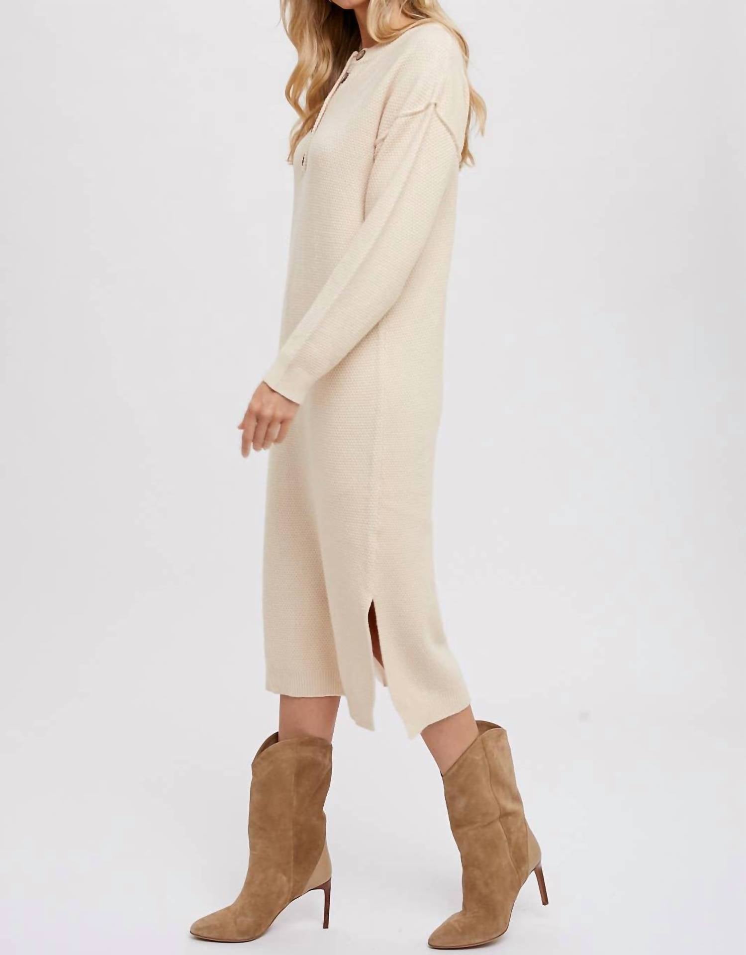 Bluivy - Button Front Midi Sweater Dress