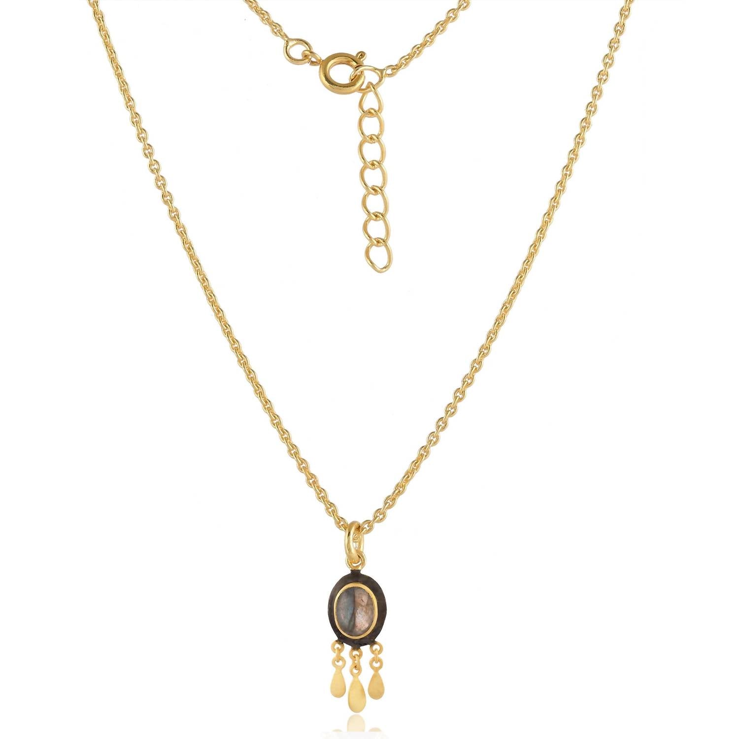 Manjusha Jewels - Women's Faceted Labradorite Two Tone Pendant Necklace