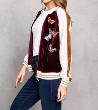 Paparazzi - Embroidered Velvet Baseball Jacket