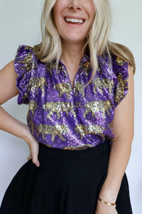 Nola Mercantile - Women's Tiger Sequin Flutter Sleeve Top