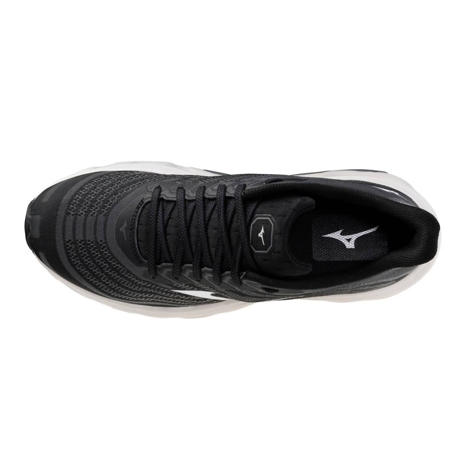 MIZUNO Men's Wave Horizon 8 Shoe in black white 1 - men's shoe - detail view