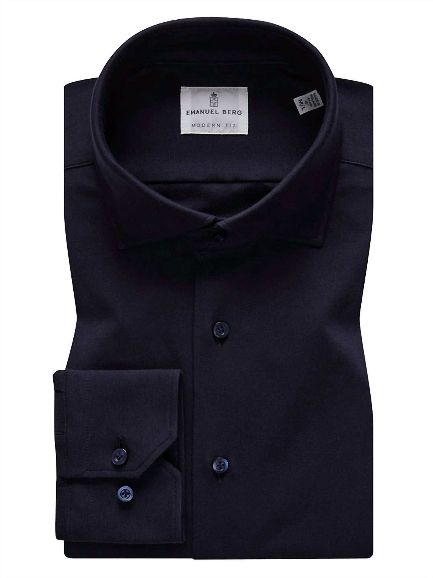 Emanuel Berg Men's Modern 4flex Stretch Knit Shirt in navy solid - men's long sleeve top