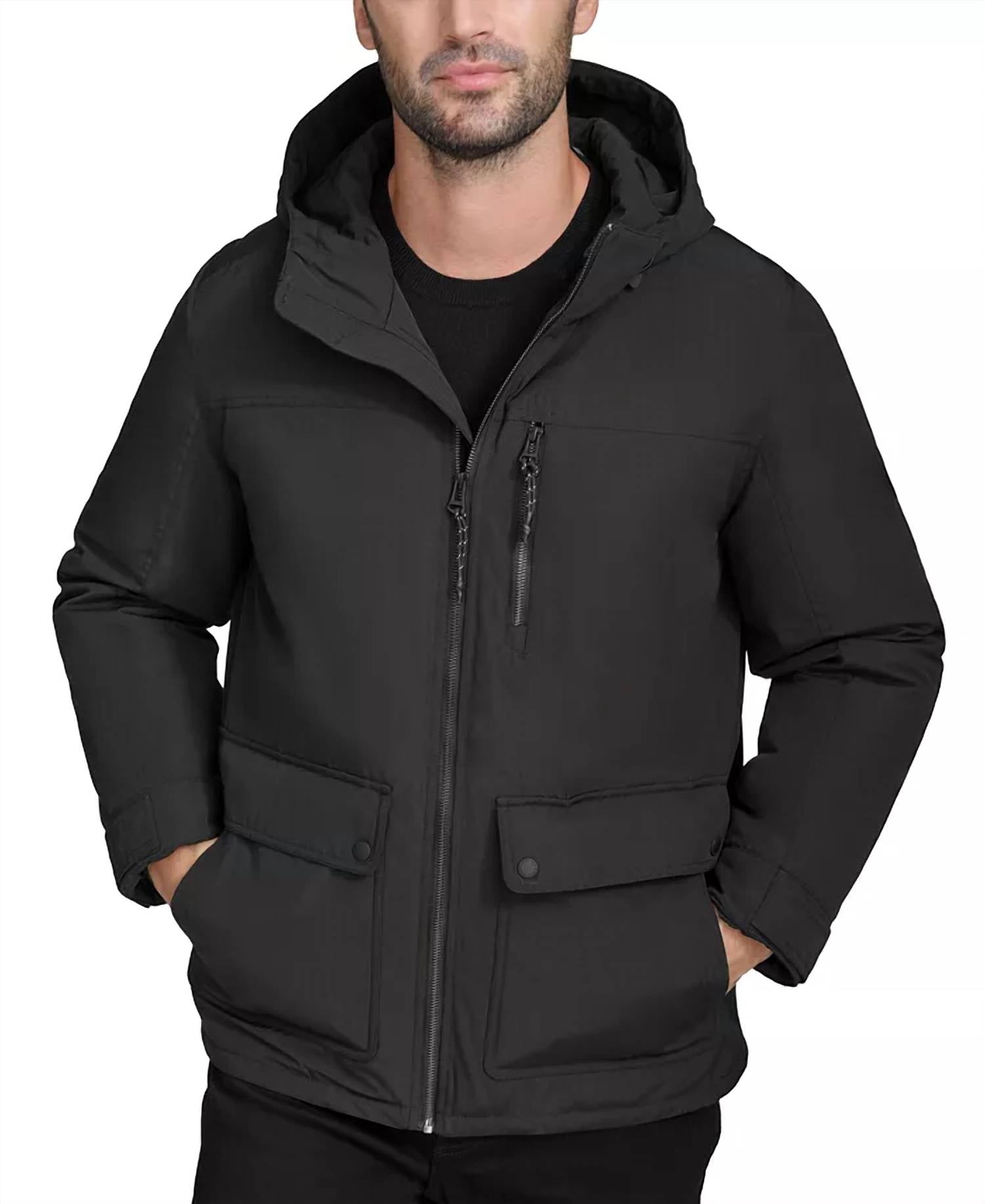 COLE HAAN Down Puffer Insulated Hooded Full Zip Jacket in black - men's jacket
