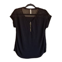 PerSeption Concept Women's Lace Yoke Zip Front Blouse Top in black - women's blouse